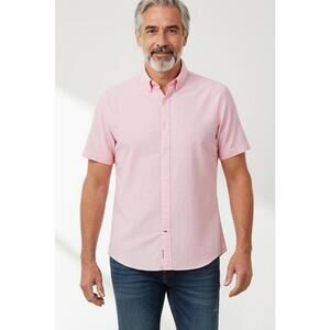 Neiman Marcus Men's Pink Short Sleeve Button-Up Shirt Large